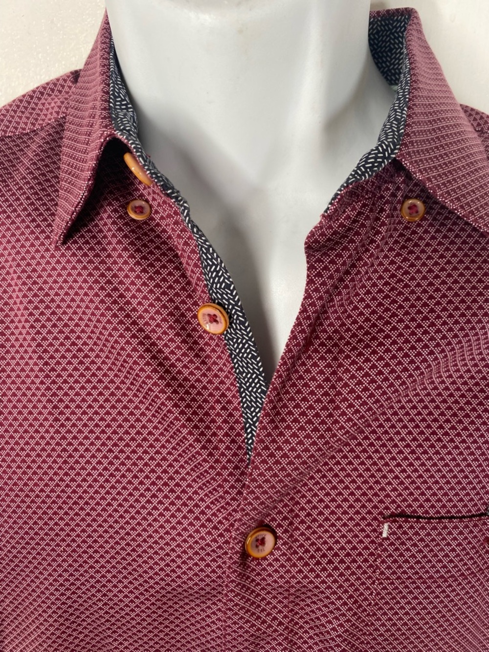 Ted Baker Men's Burgundy Micro-Pattern Button-Down Shirt - Picture 2 of 8